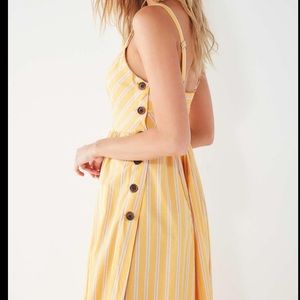 Urban Yellow Stripe Button-side Midi Dress
